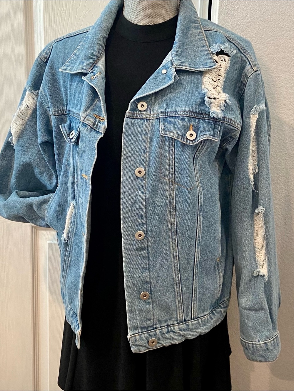 Love Tree Light Blue Distressed Denim Jacket